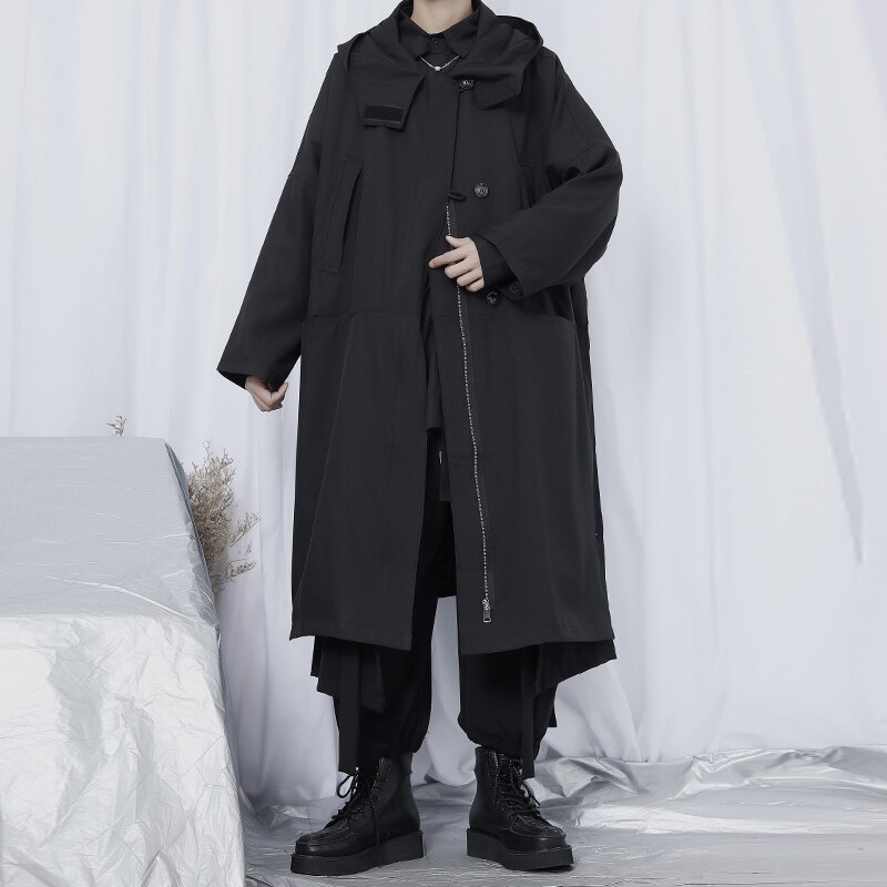 Ewq/Herenkleding Windjack Mannelijke Lange Jas Oversized Losse Hooded Lange Mouwen Japan Stijl Grote Size Lange geul Voor Mannelijke 9Y2517