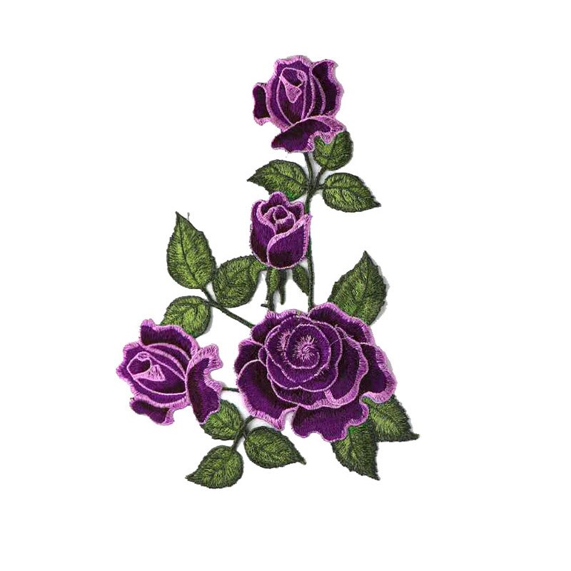 1pc Red Rose Patch Embroidered Sewing On Patch Flower Iron On Patch Stickers Clothes Badge Sewing Fabric Applique Accessories: dark purple
