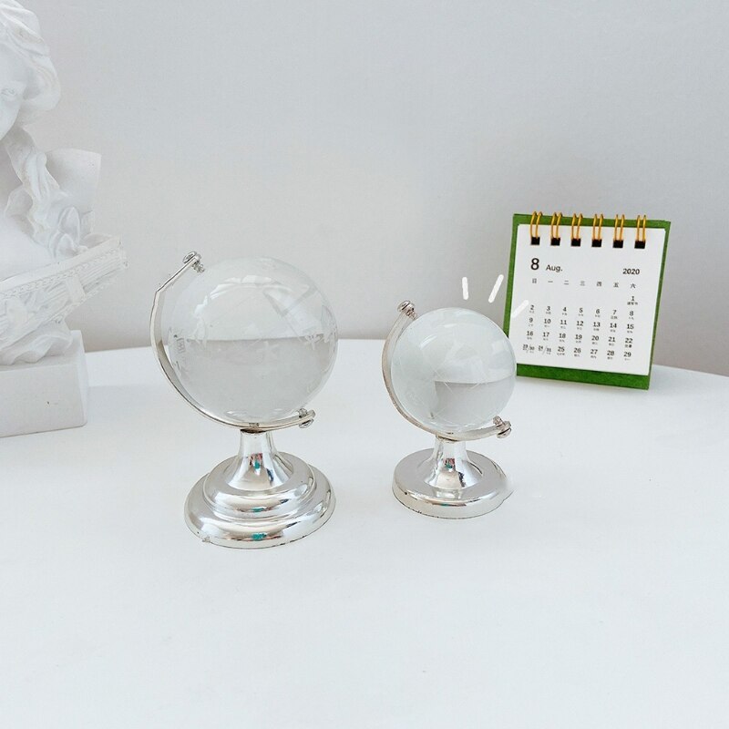 Mini Round Earth Art Crafts Home Office Desk Decoration Crystal Glass Ball World Globe