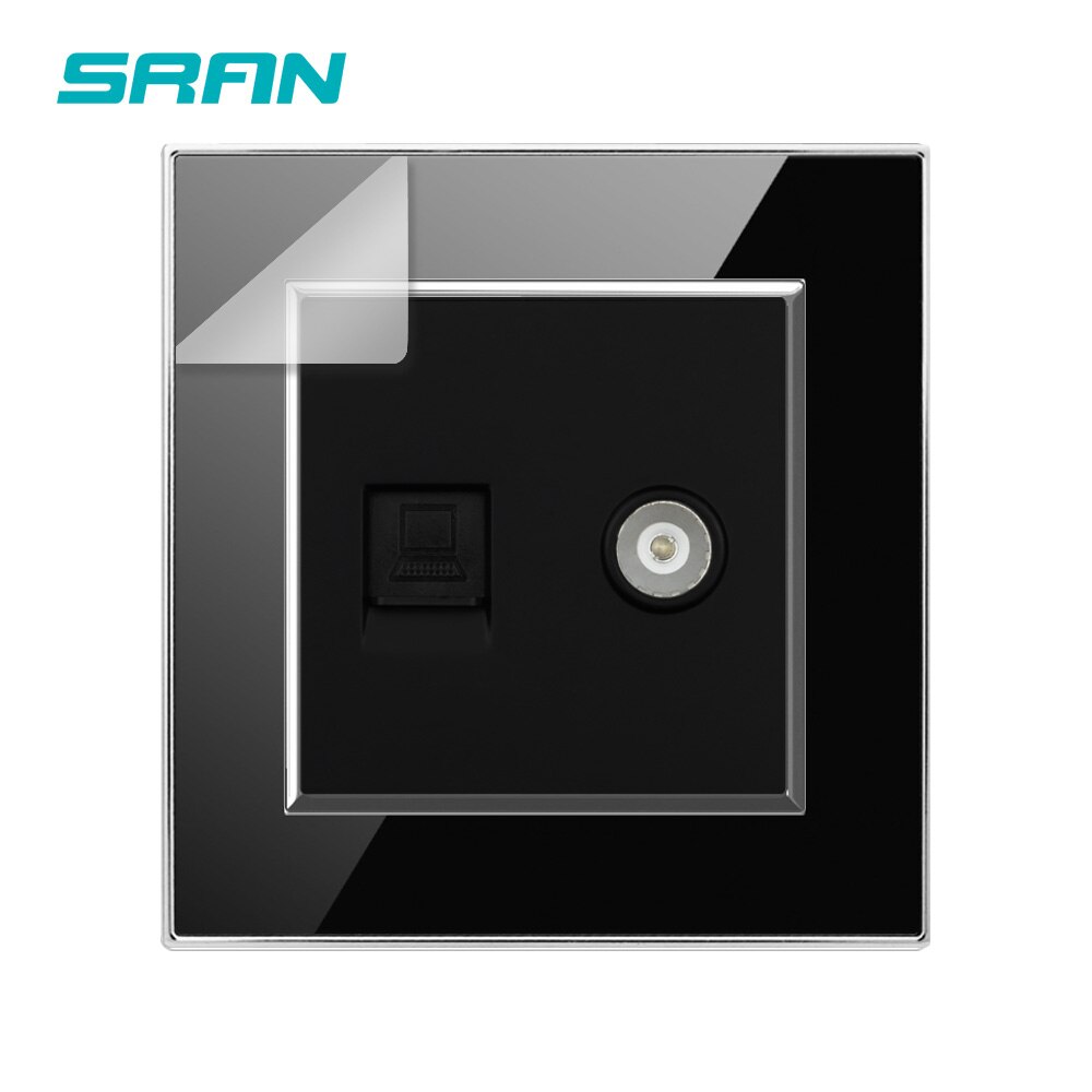 SRAN EU Wall Internet TV socket CAT5 RJ45 Retardant crystal acrylic panel 86*86mm Electricity outlet