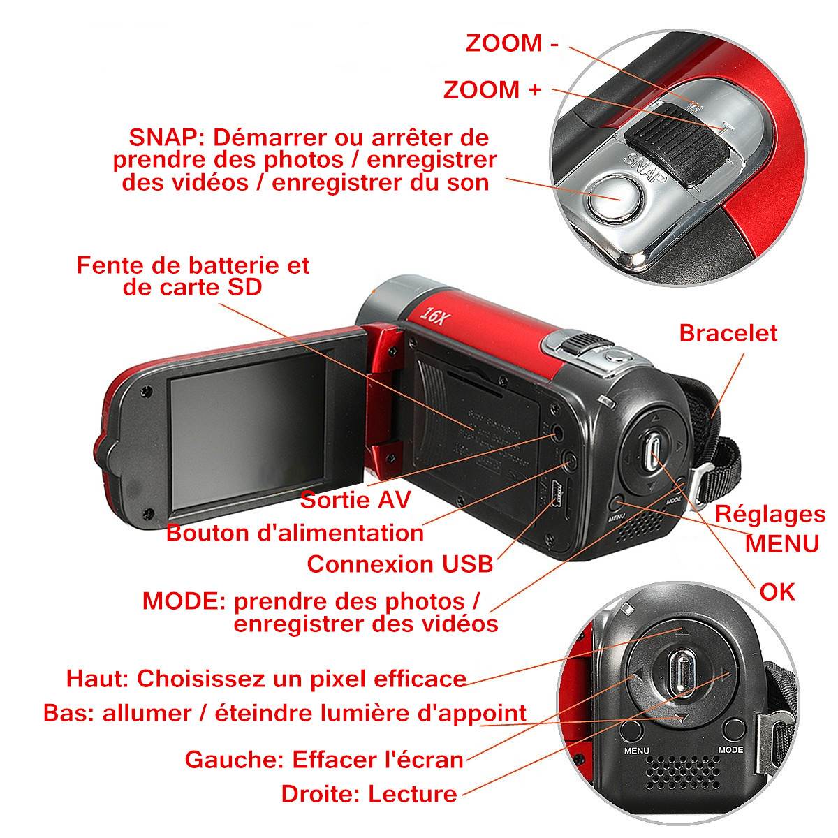 HD 1080P Digitale Video Camcorder 16 Millionen Pixel DV 16X Video Kamera 16MP 2,7 ''LCD Bildschirm Toccare Schermo 16X Zoomen Kamera