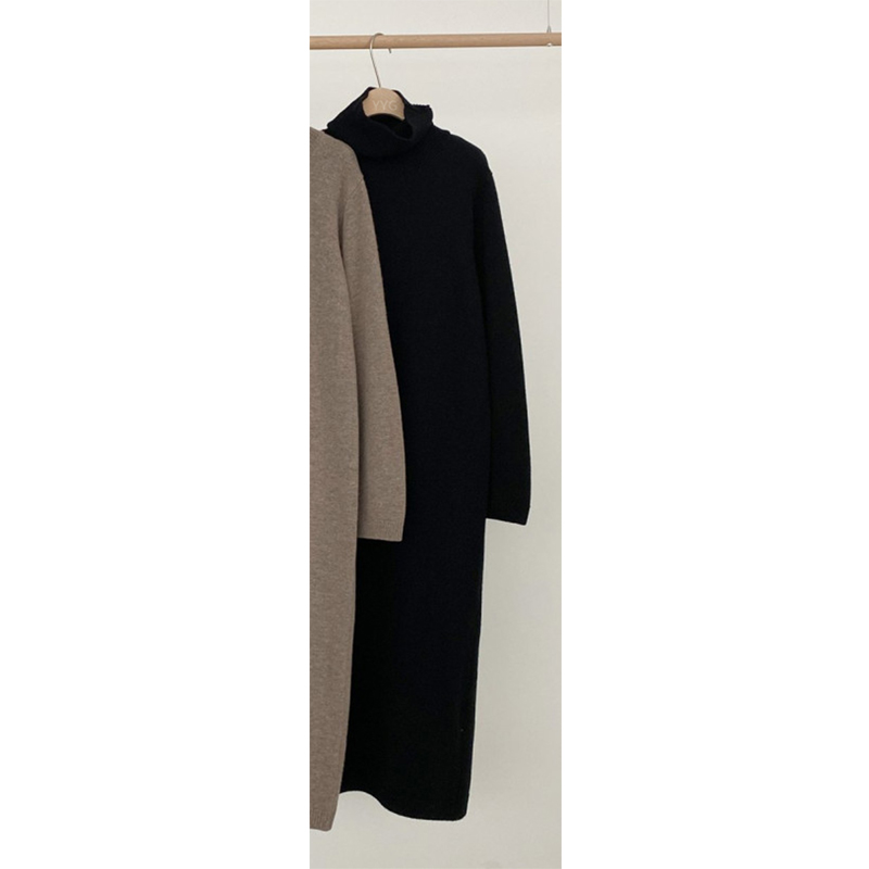 Bgteever afslappet tykkere varm kvinders strikket kjole med lange ærmer, løs turtleneck, kvindelige sweaterkjoler efterår vinter vestidos: Sort