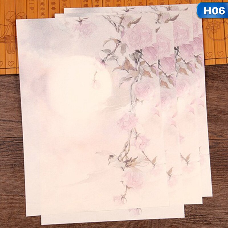 Sobres de estilo chino de 8 Uds., conjunto de letras de papel con decoración Vintage de flores para escribir, artículos de papelería para estudiantes, oficina y escuela: 06
