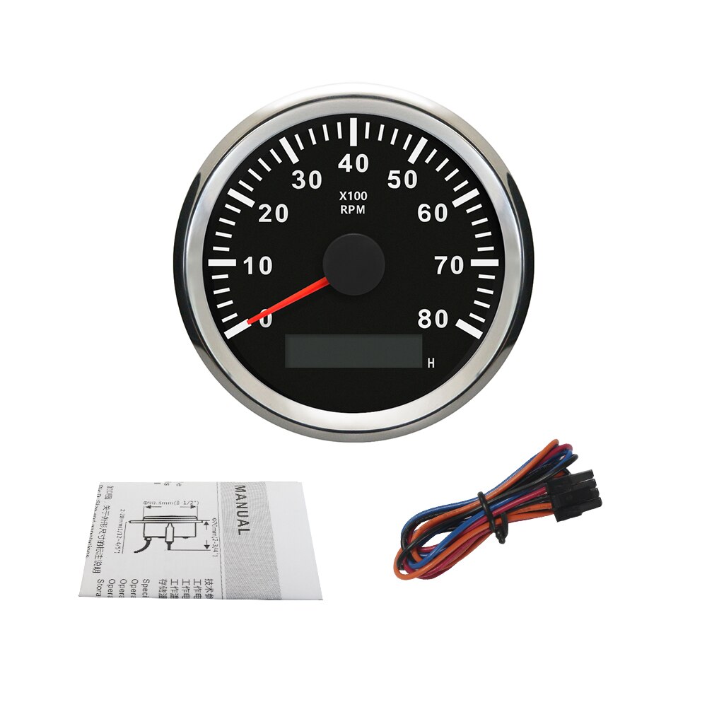 Universal Tachometer RPM REV Counter with Hour Meter 3000/4000/6000/7000/8000 RPM 85mm 9-32V with Backlight: 8K-BS