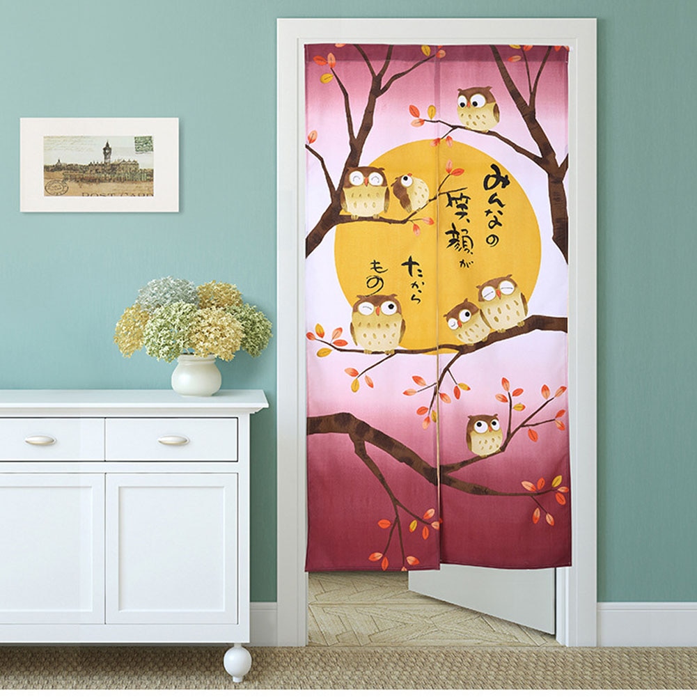 Rideau de porte décoratif Semi suspendu de séparation | Pour chambre à coucher, installation facile, diviseur d'entrée japonais exquis avec hibou imprimé
