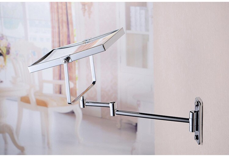 Wall-mounted bathroom folding mirror space aluminum alloy retractable double-sided mirror 3X magnifying mirror shaving mirror
