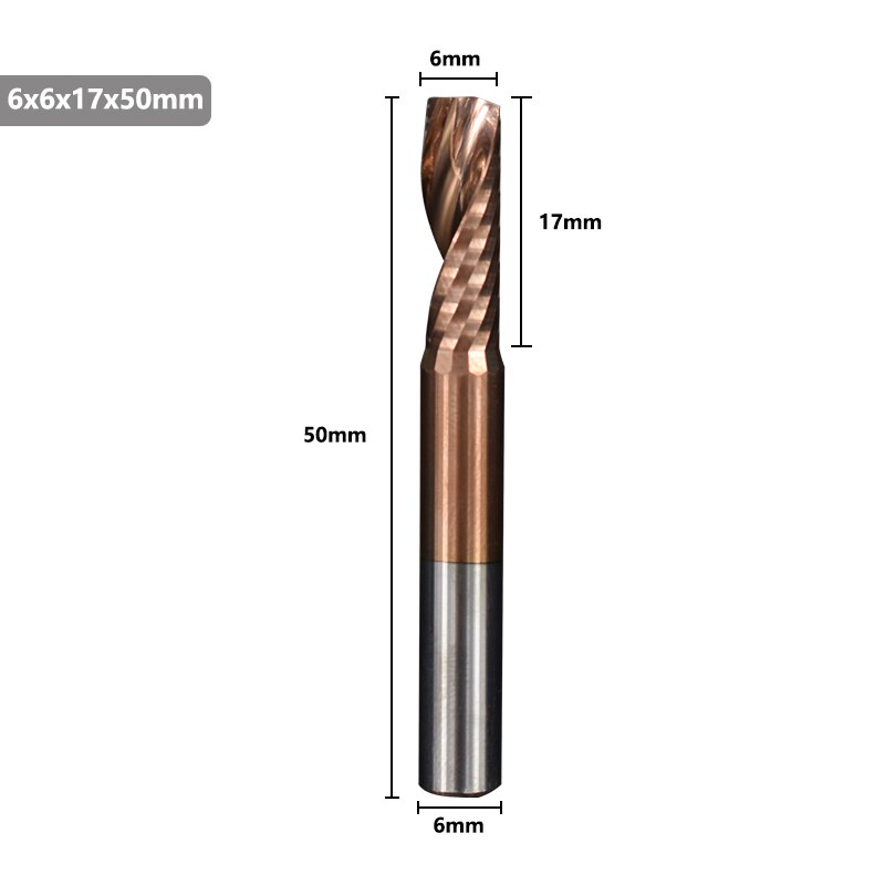 Xcan aluminium skærende endefræser 4 6 8mm skaft enkelt fløjte ticn coating cnc fræser hårdmetal fræser: 6 x 17