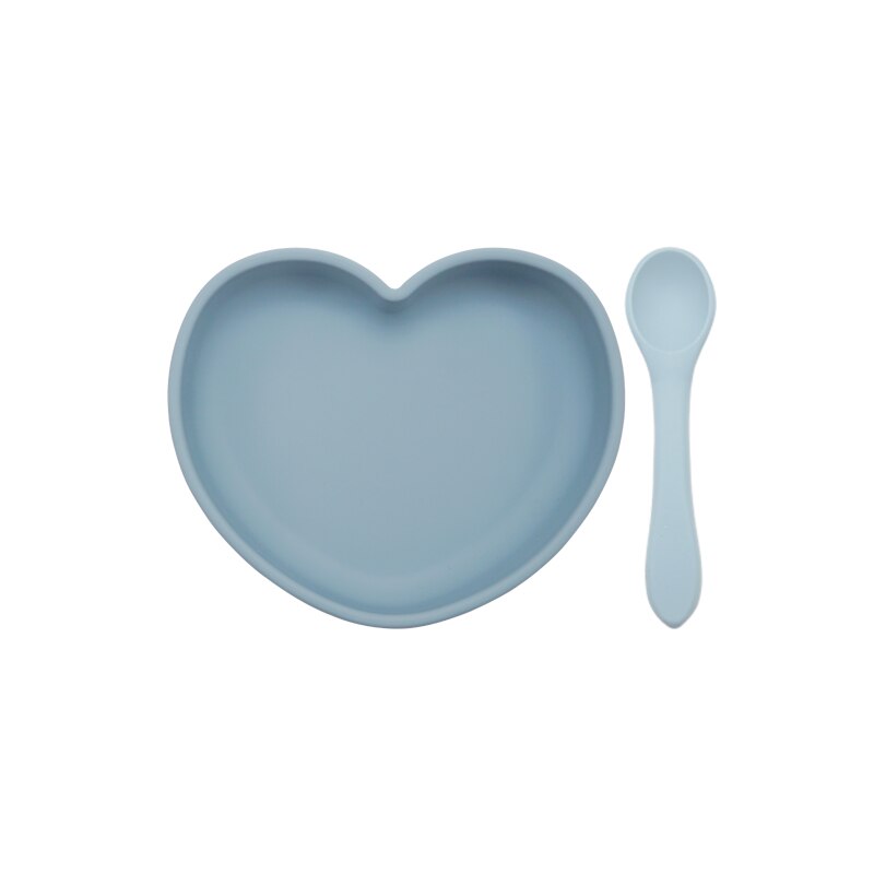 Plato de cena en forma de corazón con succión, juego de alimentación para bebé, cuchara de silicona pura, fácil de limpiar, sin BPA, para Baby Shower, novedad de 2022: 004-ether