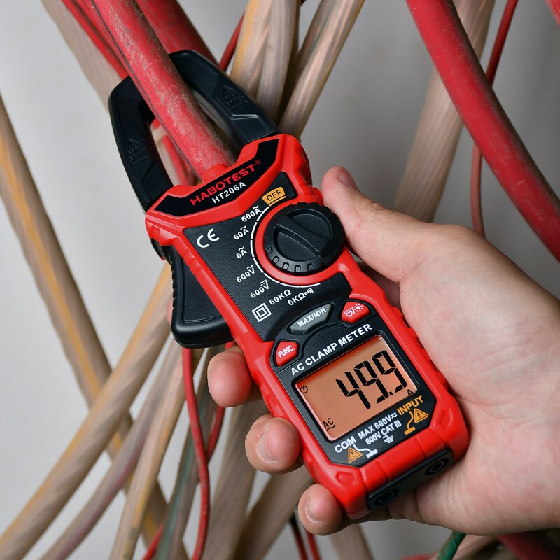 Habertest ht206 ac dc digital braçadeira medidor multímetro pinza amperimetrica verdadeiro rms alta precisão capacitância ncv ohm hz tester