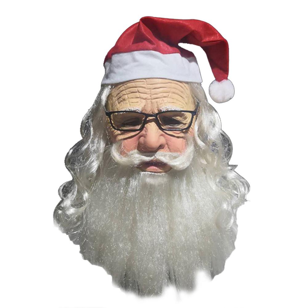 White-haired Beard Wearing Glasses Santa Claus Mask Headgear Grandpa Latex Mask: C