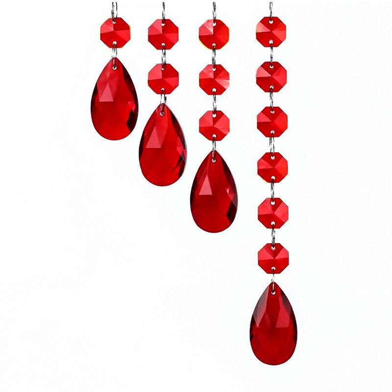 oben 2 satz/los Mehrfarbig Kristall Achteck Perlen + Engel tränen Facettierte Kristall Glas Kronleuchter Kristall Glas Suncatcher: rot
