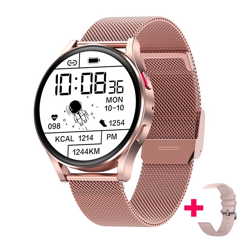 Vrouwen Smartwatch Full Touch Screen Ondersteuning Dial Call Hartslag Bloeddruk Smart Horloge Mannen Voor Samsung Android Horloge Vrouwen: Pink mesh belt