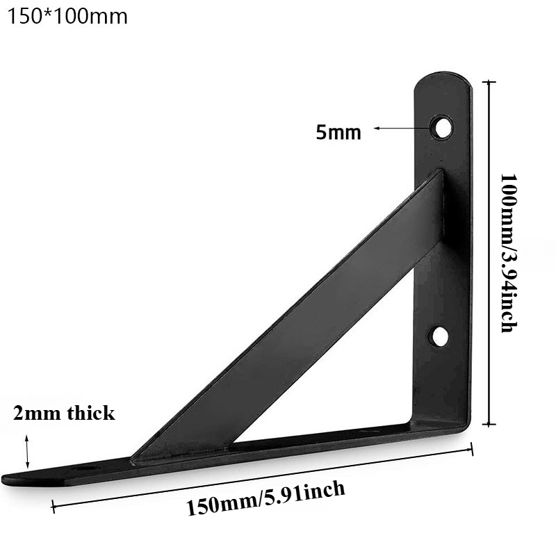 Soporte de trípode para estante flotante, acero negro resistente para montaje en pared decorativo, ángulo de junta con tornillos, 6 uds.
