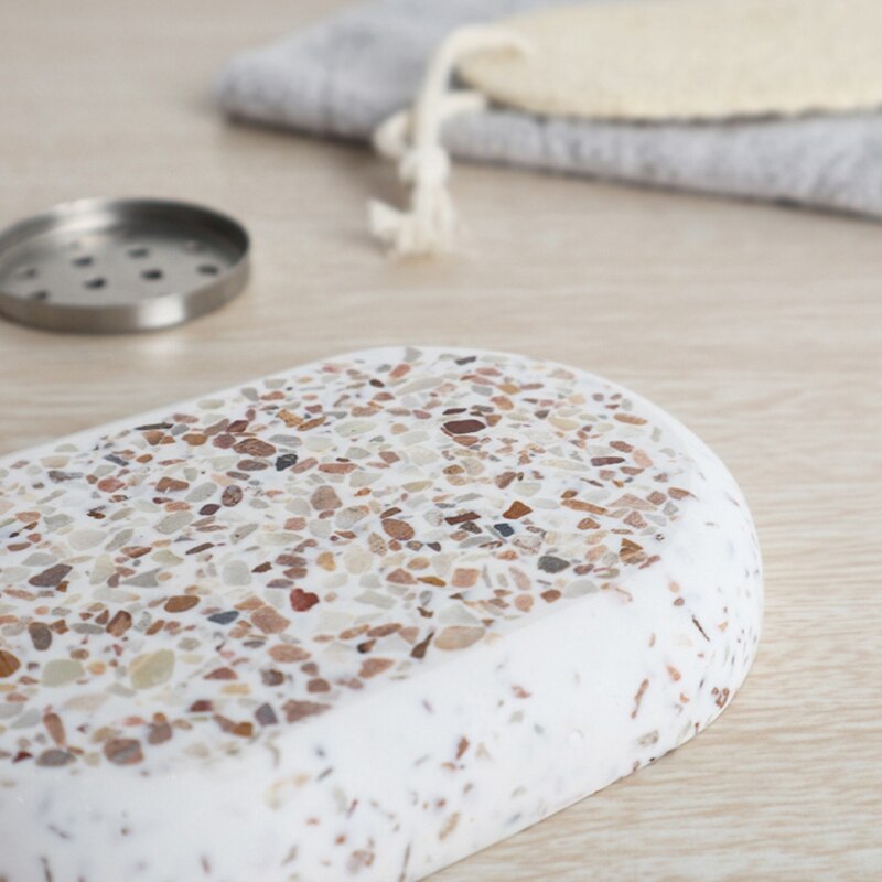 Terrazzo-saippua-astia soikea saippua-astia tyhjennysallas kylpyhuonetarvikkeet taloustavarat