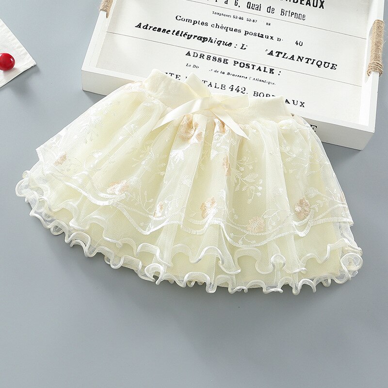 Zomer Meisjes Gebreide Tutu Rok Kinderen Rok Stijl Pluizige Rok Vier Seizoenen Prinses Taart Rok Party Prinses Rok: Apricot 1 / 3T