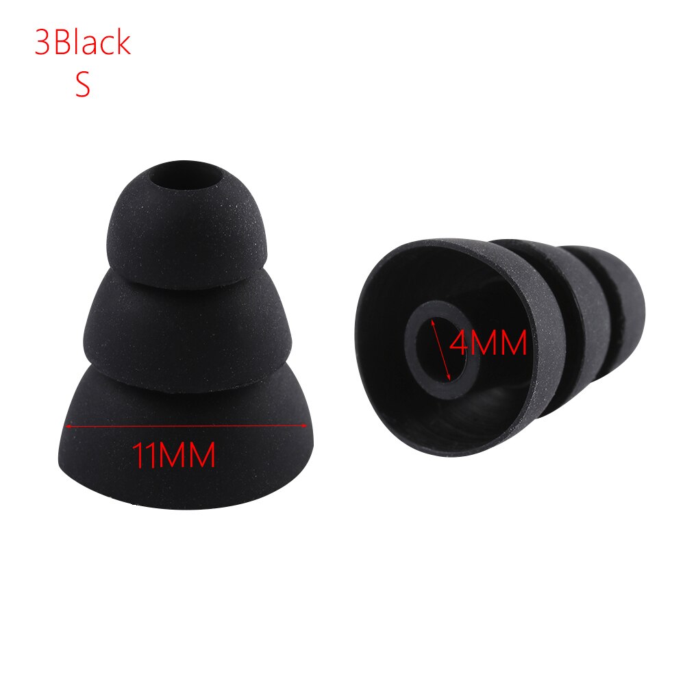 10 paar zachte siliconen vervanging 4mm oordopjes oordopjes afdekkap rubber universele oordopjes voor in-ear oordopjes accessoires: 3 zwarte s
