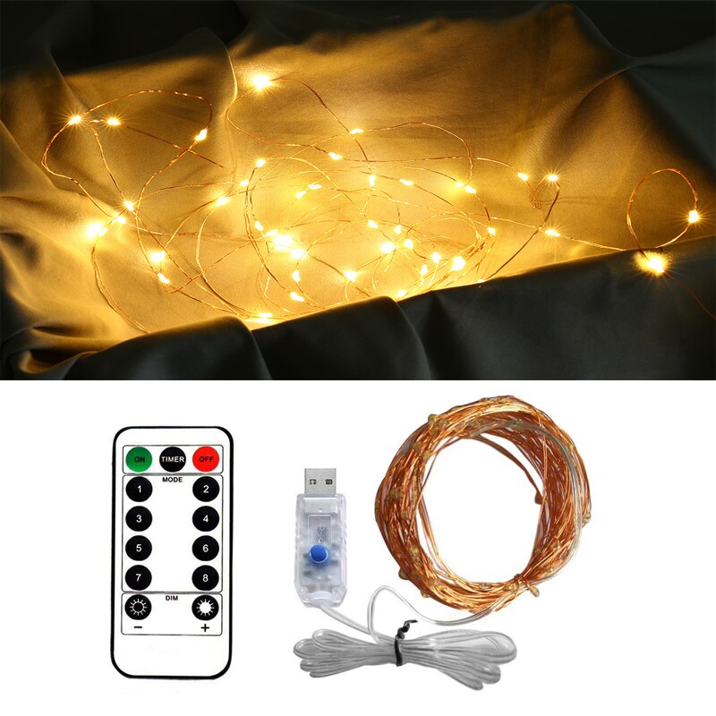 Lampki 5m/10m/20m USB lampki LED na drucie miedzianym girlanda z pilotem wodoodporne świąteczne dekoracje weselne: warm white / 5 m 50 Leds