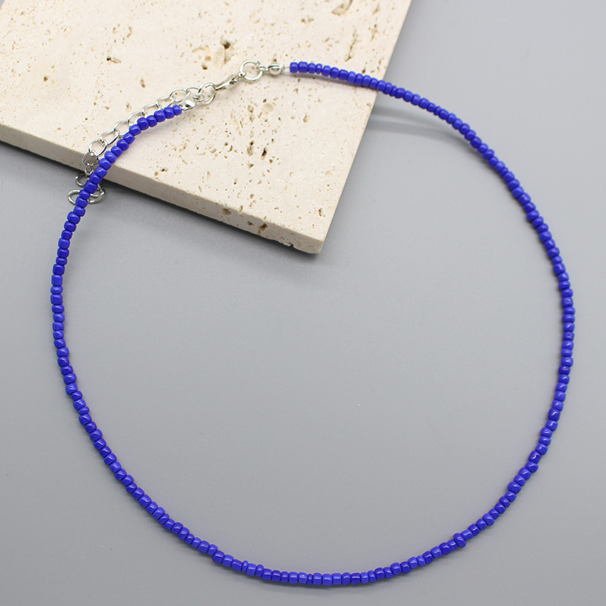 Gargantilla de cuentas de semillas simples para mujer, coreana, Collar bohemio colorido hecho a mano, Collar de cadena para el cuello, de joyería para mujer: Azul de zinc
