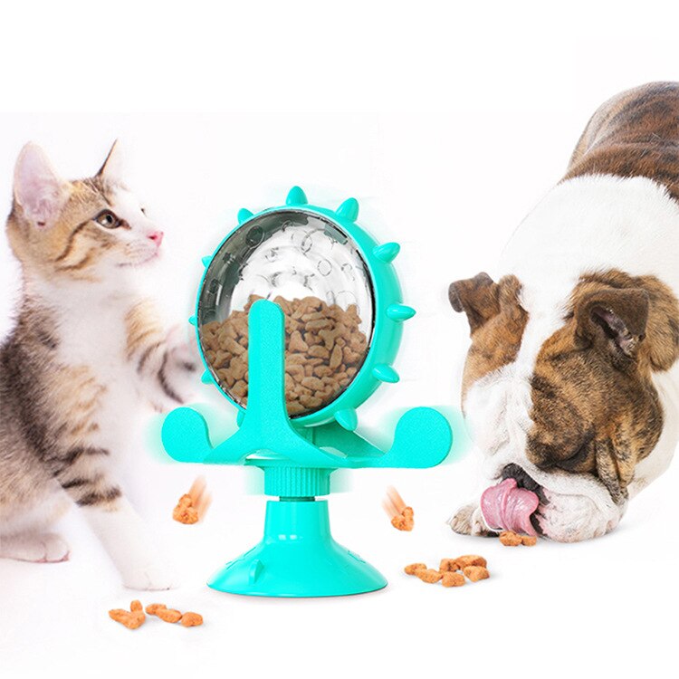 Cat Toys Dog Cat Feeding Interactive Wheel Toys Pet Leaking Food Training Ball Exercise IQ Toys for cats Cat Supplies: Blue / with box
