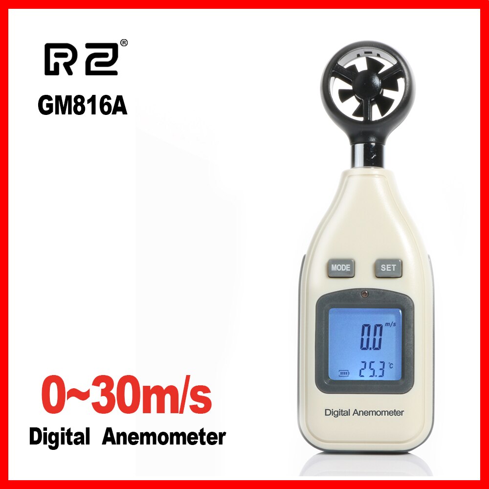 RZ Wind Speed Gauge Meter Portable Anemometer Anemometro Thermometer LCD Digital Hand-held Measure tool GM816A
