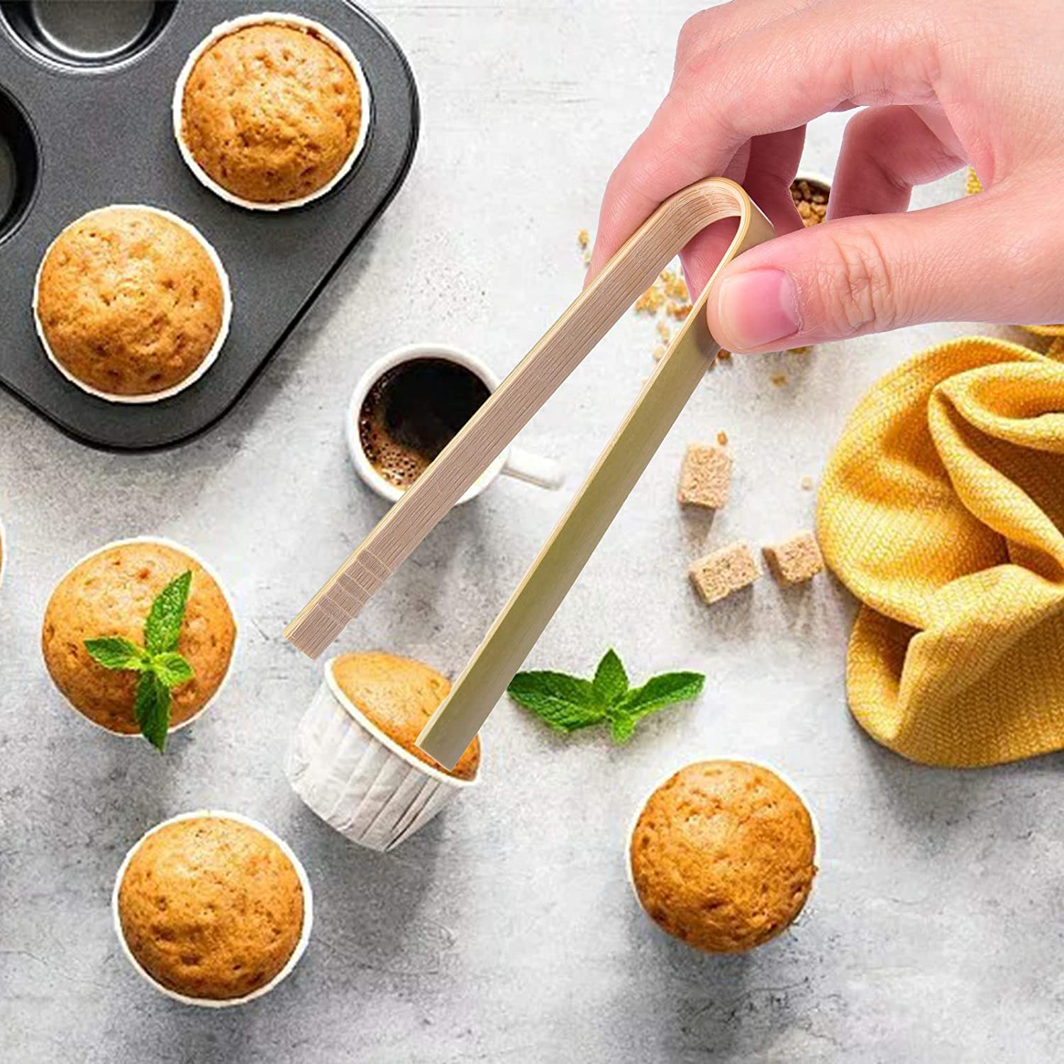 5Pcs Mini Bamboe Tang 6.3 &quot;Bamboe Tang Voor Broodrooster Milieuvriendelijke Voor Catering, buffet Mini Bamboe Tang Voor De Keuken