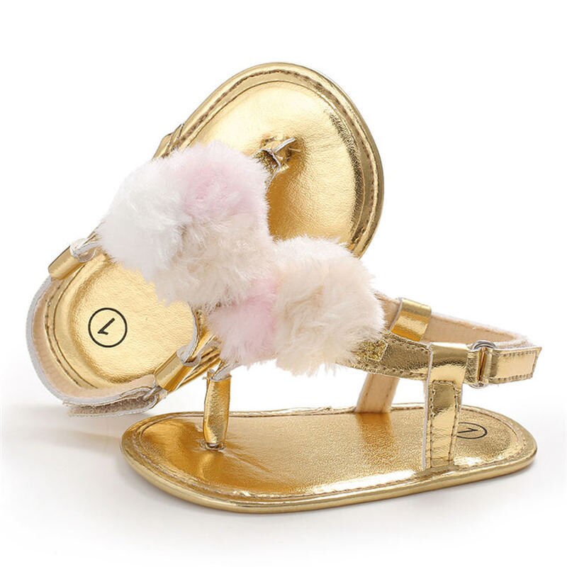 Zomer Baby Girl Infant Sparkle Sandalen Pu Witte Pompon Zachte Zool Anti-Slip Party Prinses Peuter Baby Eerst Wandelaars schoenen