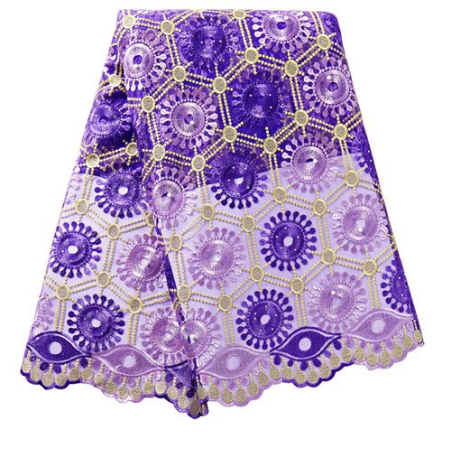 African Beaded Lace Fabric French Voile Lace Embroidery Flower Nigerian Lace Fabric Aso Oke Gele Headtie Scarf: Purple