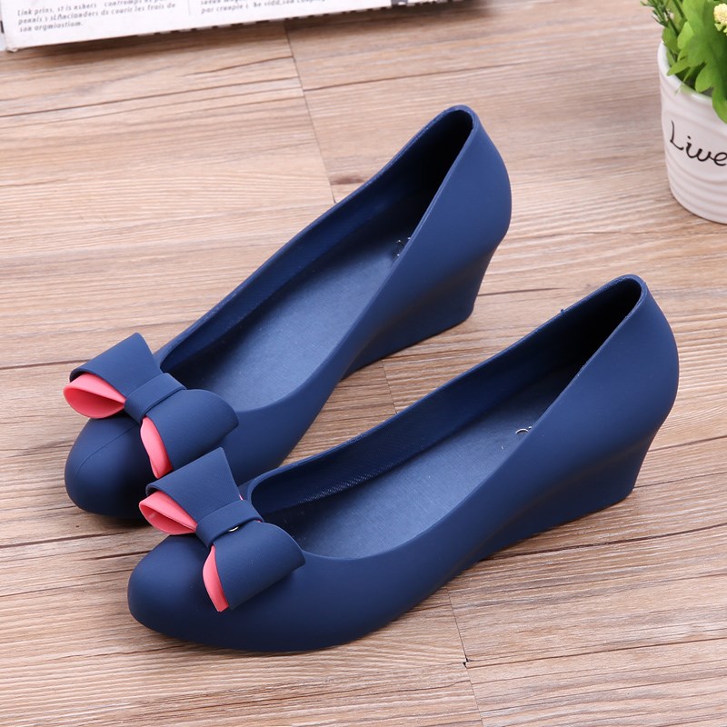 Slhjc kvinder jelly shoes pumps wedges hæl spids tå slip on sommer regnsko med bowknot skridsikkerhed med hælhøjde