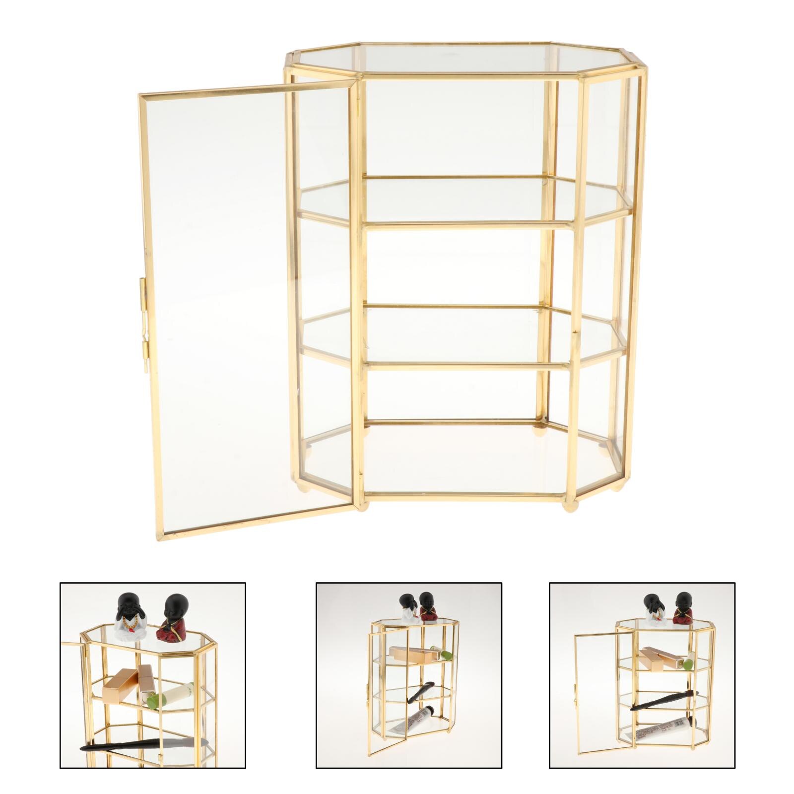 3-Tier Jewelry Trinket Glass Gold Box Necklace Ring Earring Box Keepsake Decorative Box Holder for Wedding Dresser