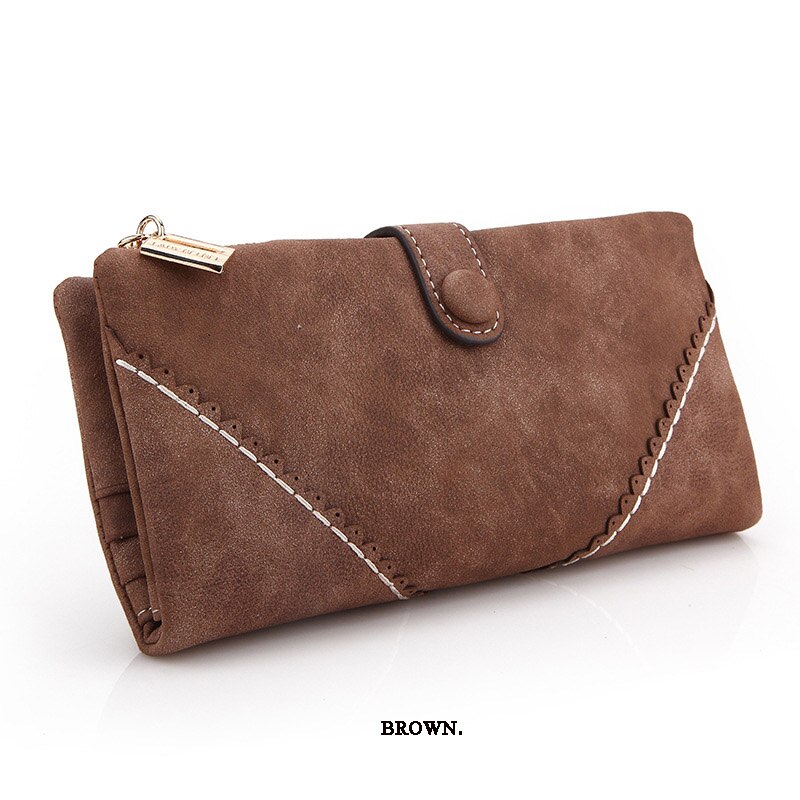 Retro Matte Stiksels Portemonnee Vrouwen Lange Portemonnee Clutch Vrouwen Casual Hasp Dollar Prijs Portemonnee Handtas: Bruin