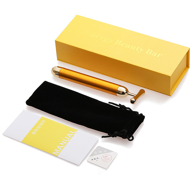 Appareil de soins de beauté multifonction, rouleau de anciers de massage facial 24k, barre d'énergie dorée 3D, masseur vibrant pour outil de beauté: green