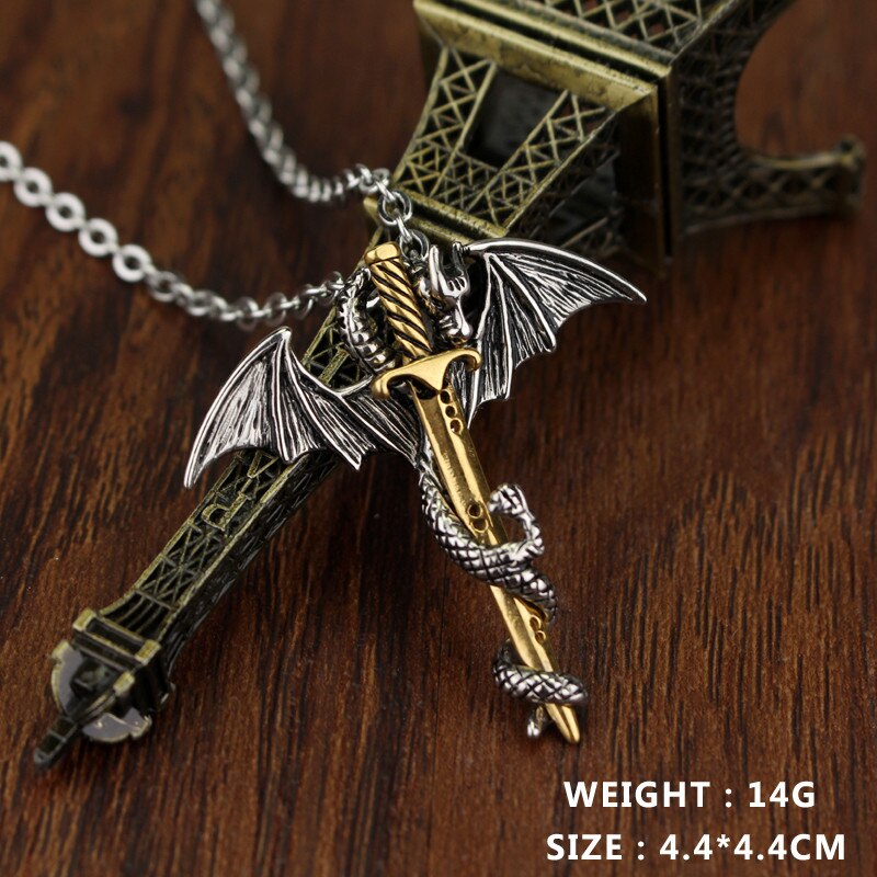 Super Personality Cool Stainless Steel Pendant Luminous Necklace Pterosaur Sword Jewelry Men Necklace Dragon Punk Necklace