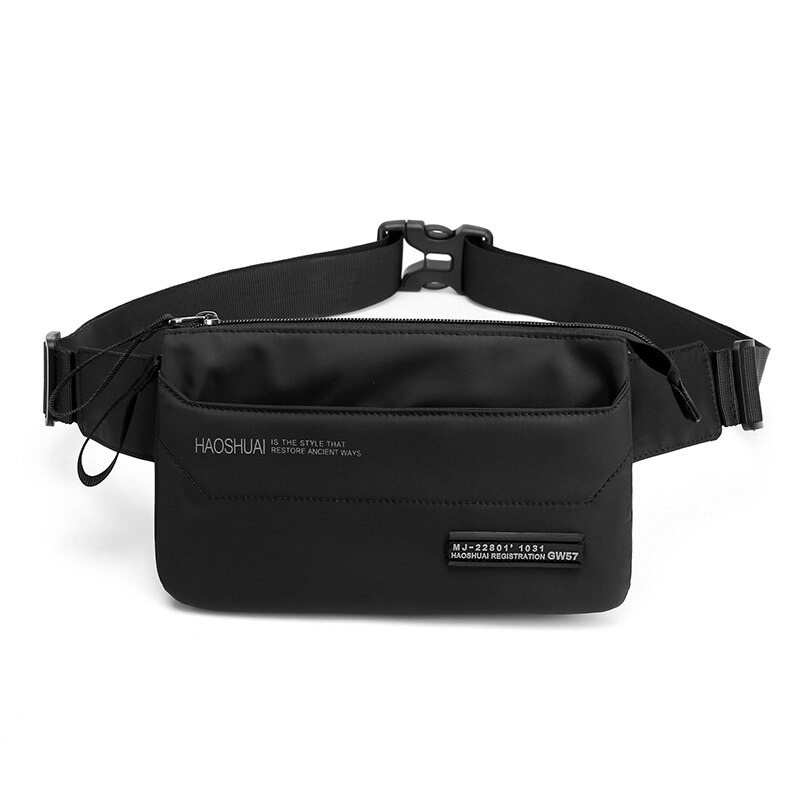 Pochete de nylon à prova d'água com 4 bolsos, bolsa de cintura masculina, simples, resistente a desgaste, preta para mulheres, pochete de celular: Preto