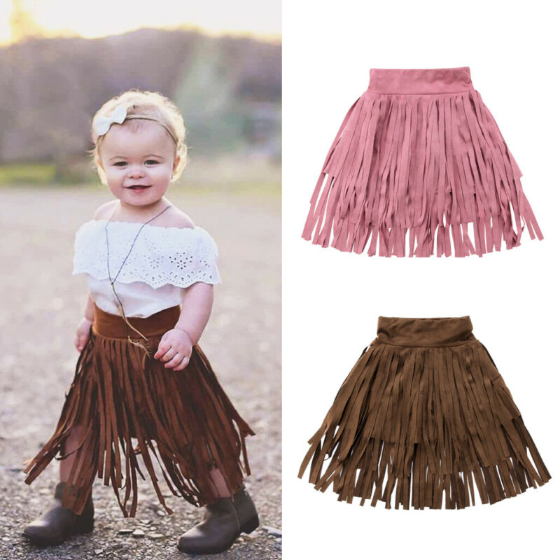 2-7Years Kids Girl Toddler Tassel Skirt Solid Summer Autumn Princess A Line Skrits Children Costumes