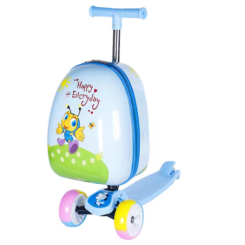 Maleta de patinete para niños con ruedas, bonita maleta de viaje portátil, equipaje de transporte, monopatín, cubierta de carrito perezosa de dibujos animados: Azul