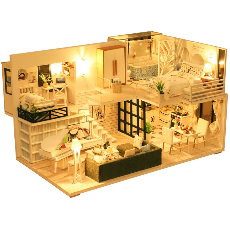 CUTEBEE Kit casa delle bambole fai-da-te casa delle bambole in legno Kit di mobili per la casa in miniatura giocattoli per bambini regalo di natale L23: M21A