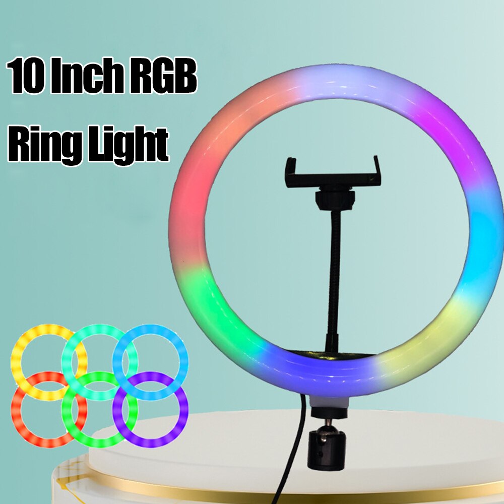 10 Inch RGB Ring Light Photography Lamp Beauty Light 3000K-6500K Dimmable Colorful Light USB Powered with Phone Holder for Vlog