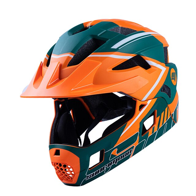 Sunrimoon Full Face bicycle Helmet Kids Detachable Helmet Cycling Outdoor Sports Safety Helmet for Children Skateboarding Roller: Orange green