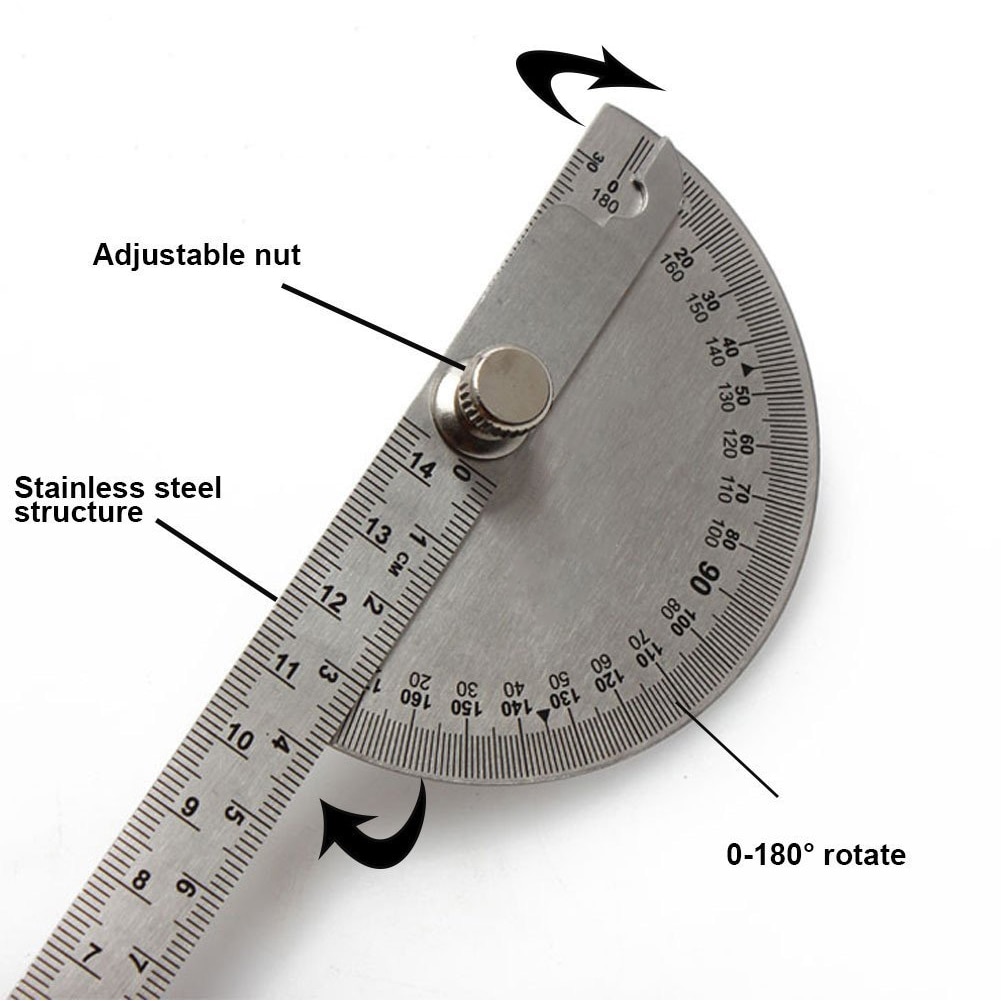 14.5cm 180 Degree Adjustable Protractor multifunction stainless steel roundhead angle ruler mathematics measuring tool Nice