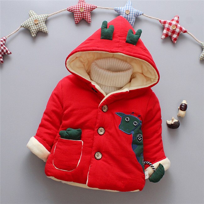 BibiCola baby jongens jassen jassen winter warm infant cartoon dowm parka bovenkleding waggel katoen fleece fluwelen hooded sneeuw slijtage: Rood / 24M