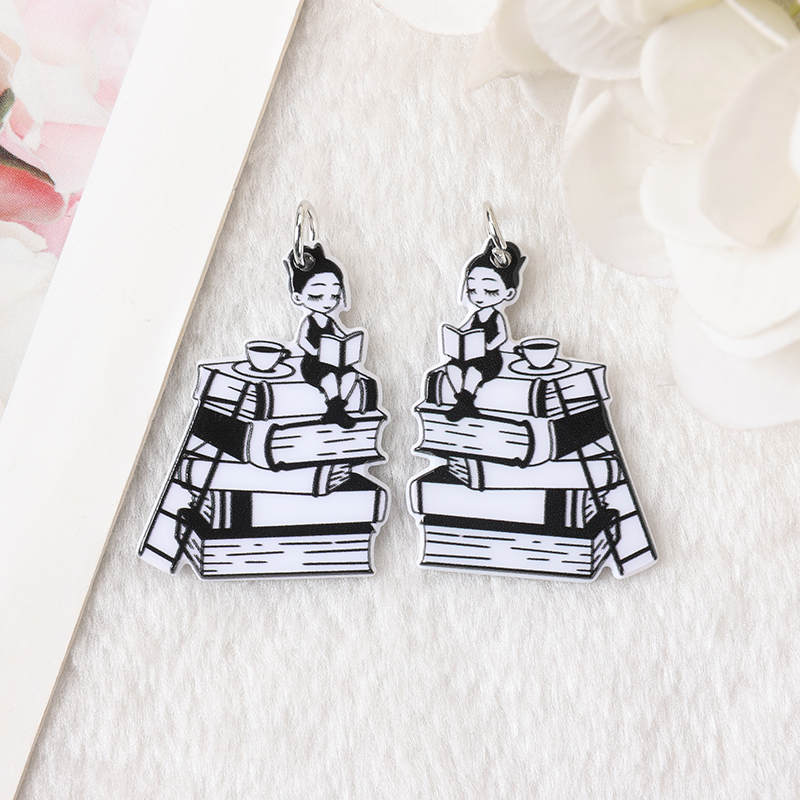 10 Uds. De dijes de libros mágicos, esqueleto para mujer, ama libros para pendientes, llavero, colgante, collar, fabricación Diy: Rodio plateado