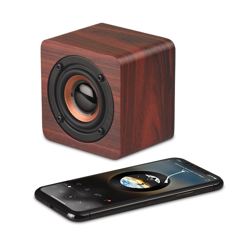 Q1 wooden mini wireless bluetooth speaker mobile phone portable small stereo: Red wood grain