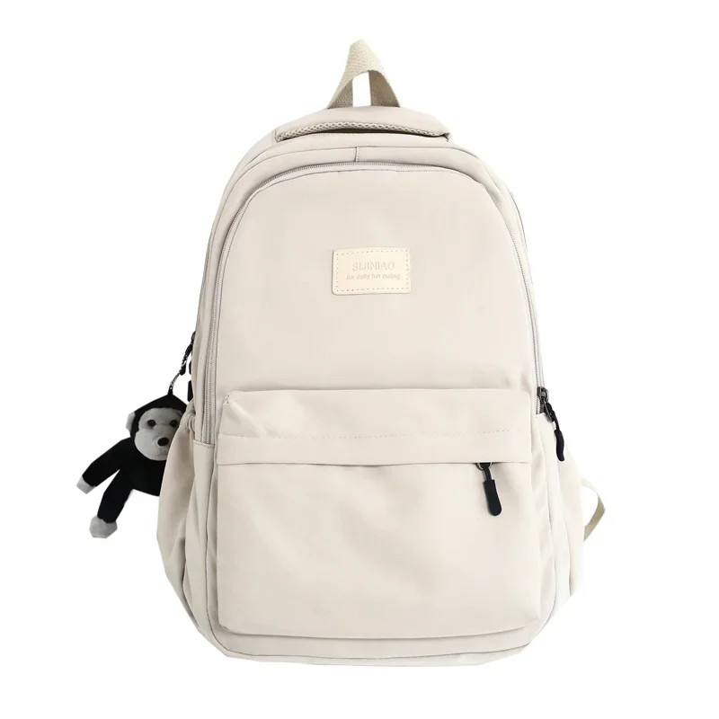 Mochila de Color liso para mujer, bolso de libros universitario con múltiples bolsillos, mochilas informales para ordenador portátil, mochila escolar para hombres y adolescentes, mochilas escolares para niñas: Negro