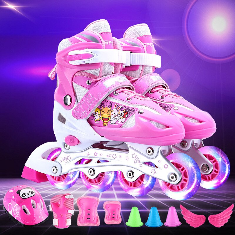 Patines ajustables de 4 ruedas para niños y niñas, patines en línea de PVC para principiantes, de Año ,: pink / m