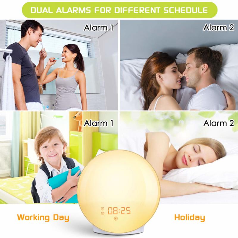 Sunrise Alarm Clock Wake Light Sleep Assist Digital Alarm Clock For Alexa Google Bedside LED Light Alarm Clock Night Light
