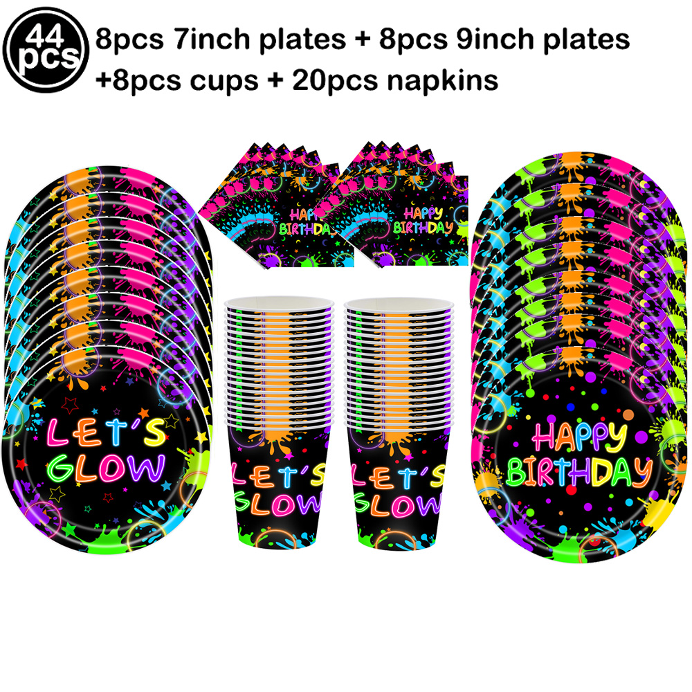 Świecące w promieniowaniu UV Zastawa stołowa Obrusy Kubki Talerze Baner Serwetki Słomki Balony Neonowe Świecące Materiały Urodzinowe: Pomarańczowy