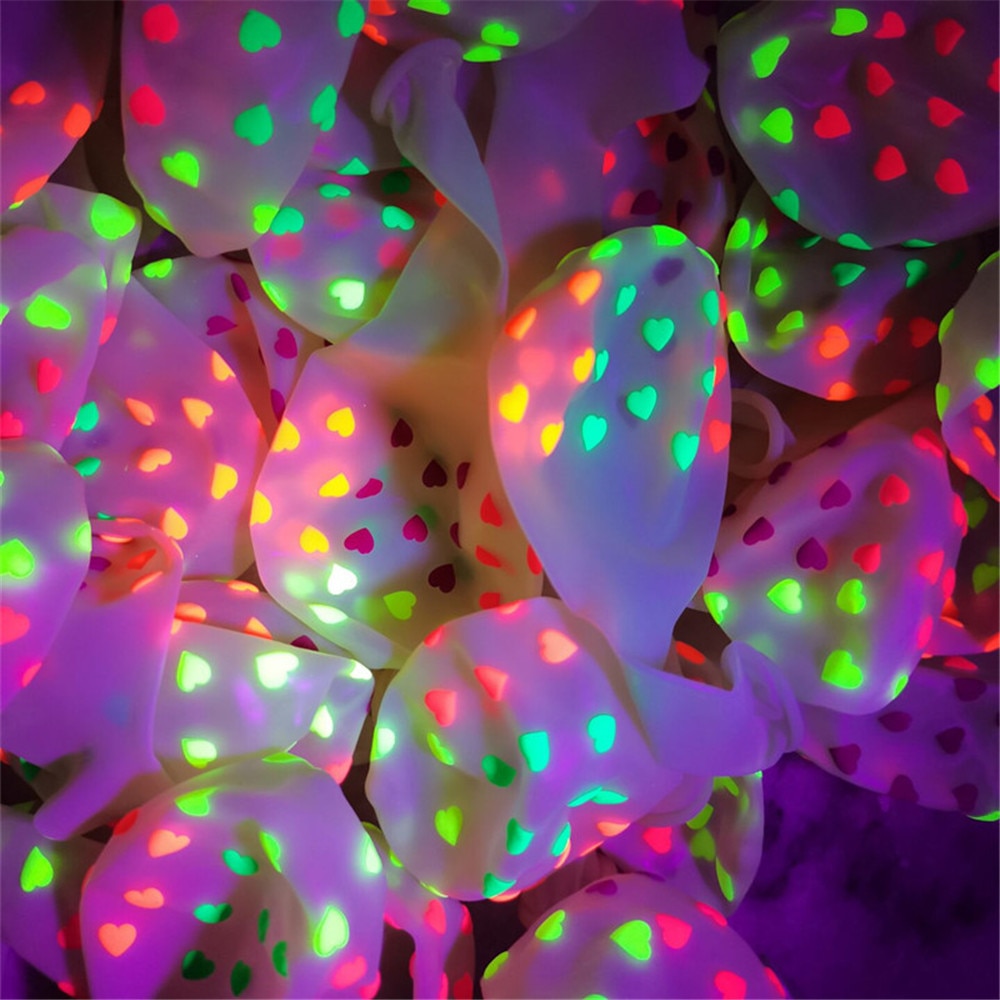50/100Pcs 12inch Neon Luminous Balloons UV Blacklight Reactive Balloons Fluorescent Star Dot Wedding Birthday Party Decoration