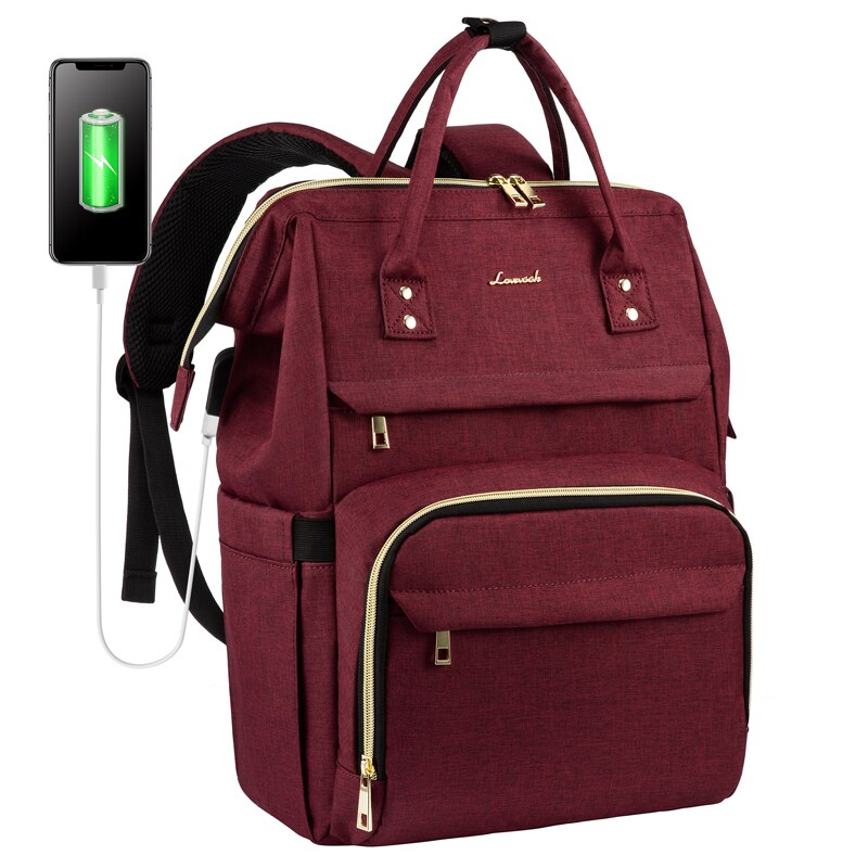 LOVEVOOK women bag laptop backpacks multifunctional canvas backpacks unisex waterproof anti-thieft backpacks for school/work: Red
