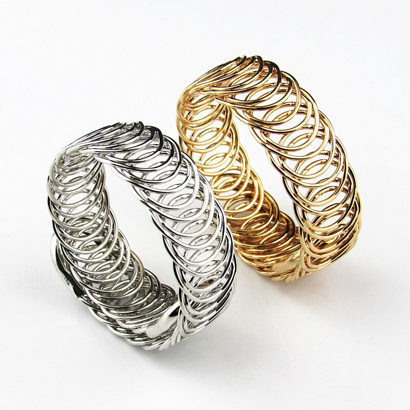 Punk Bohemia Adjustable Wrap Women Bracelet Femme Gold Silver Color Bangles Metal Luxury Spring Cuff Bracelet On Hand