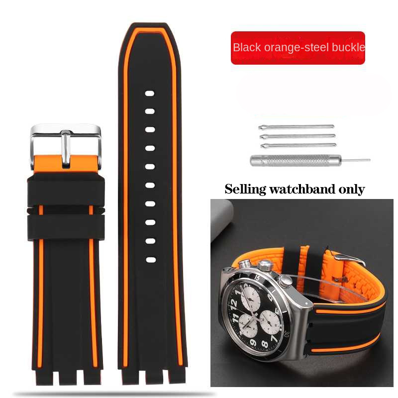 Correa de reloj de goma de 19mm, 20mm y 21mm para Swatch, correa de reloj para hombre YVS400 YVS451 YVB404, pulsera de silicona impermeable para deportes al aire libre: Negro carbón / 19mm